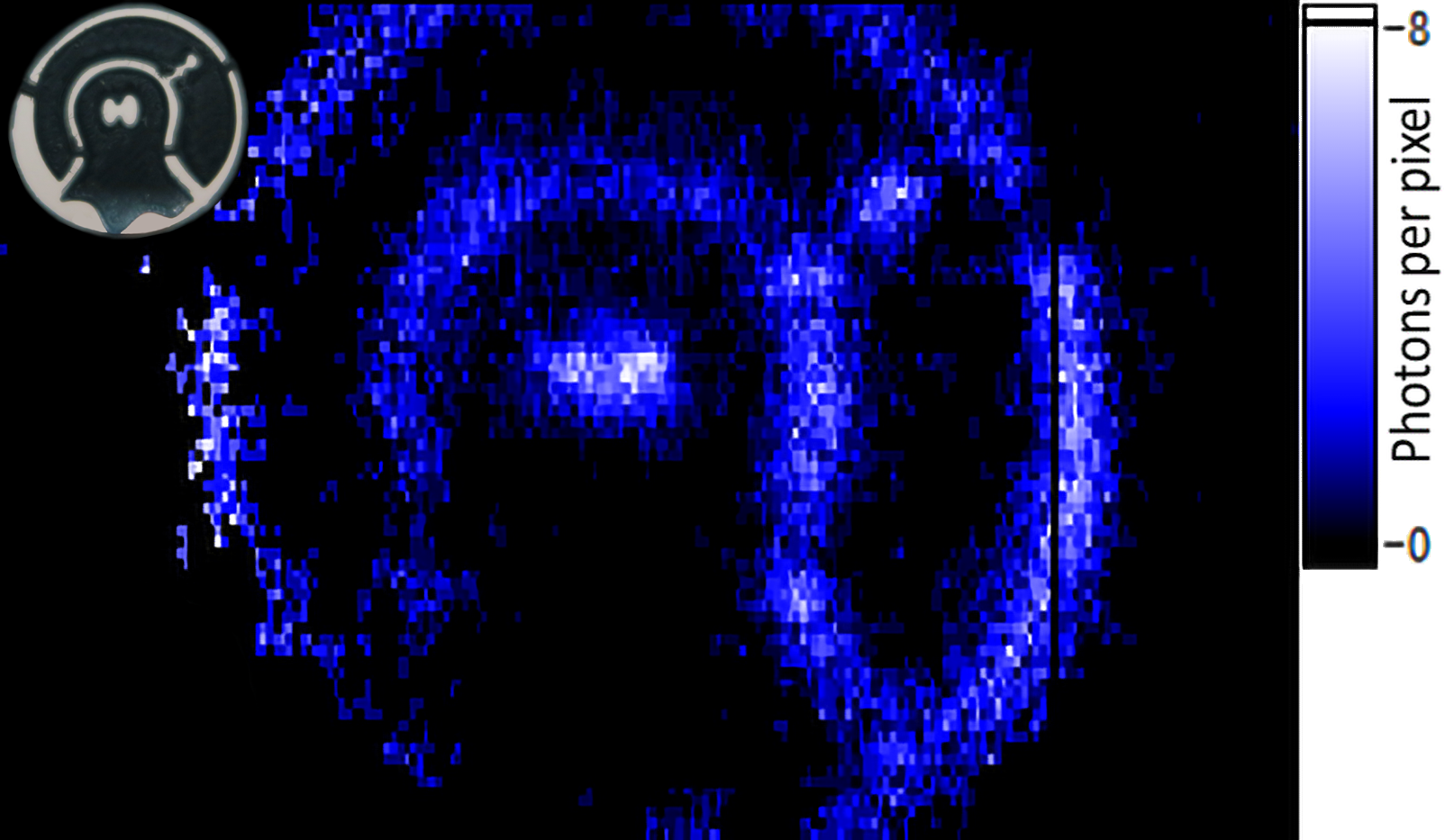 Figure 2: Quantum Ghost Imaging of an object with only one photon per pixel on average.
