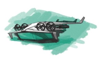 Künstlerische Skizze eines VTOL(vertical take-off and landing)-Gliders
