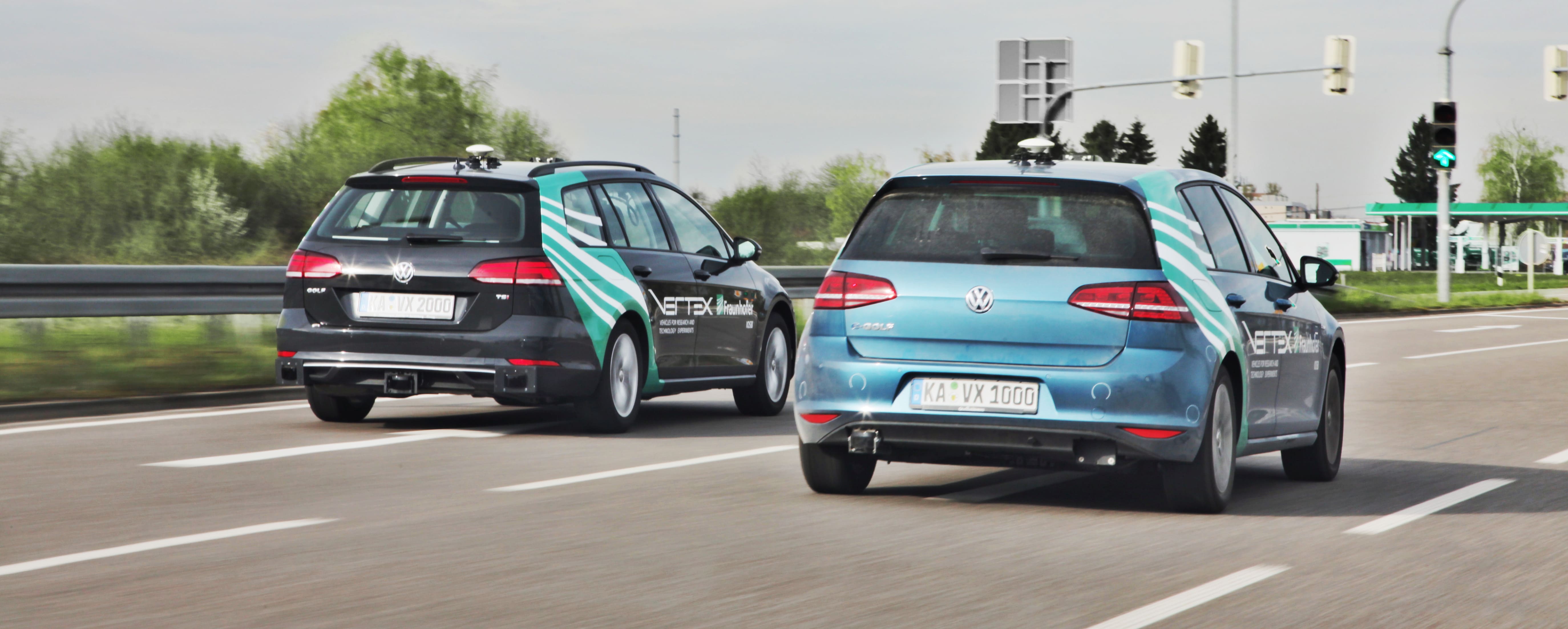 The IOSB offers two test vehicles converted for fully automatic driving - E-Golf 7 and Golf Variant - with redundant sensor technology.